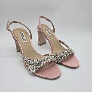 Badgley Mischka Jenesis Heels Womens 6.5 Blush Satin Pearl Bridal